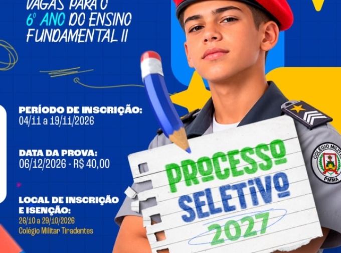 Colégio Militar Tiradentes abre inscrições para seletivo de 2027 em Barão de Grajaú